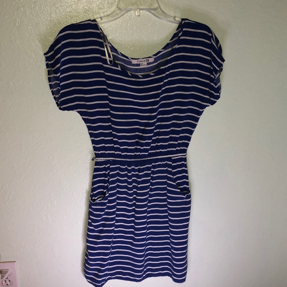 Blue dress with white stripes